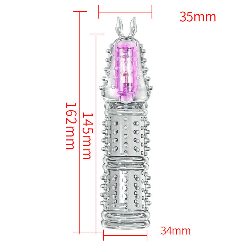 Night Sakura Transparent Crystal Vibration Wolf Teeth Silicone Penis Extension Set Couple Sexual Co Vibration Adult Sex Products