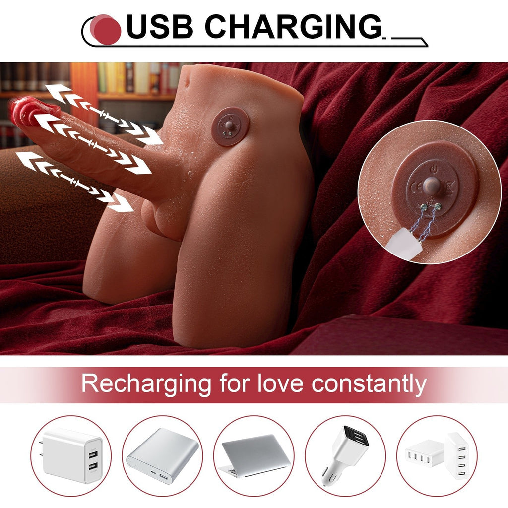 Eronight 7 Inch Thrusting Vibrating Dildo Brown Realistic Butt